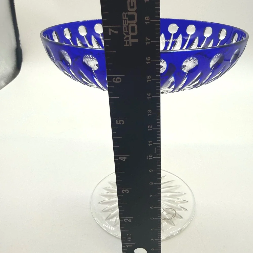 Galbiati Hungary Hand Cut Cobalt Blue Cased Crystal Pedestal Compote Bowl 24% Pb